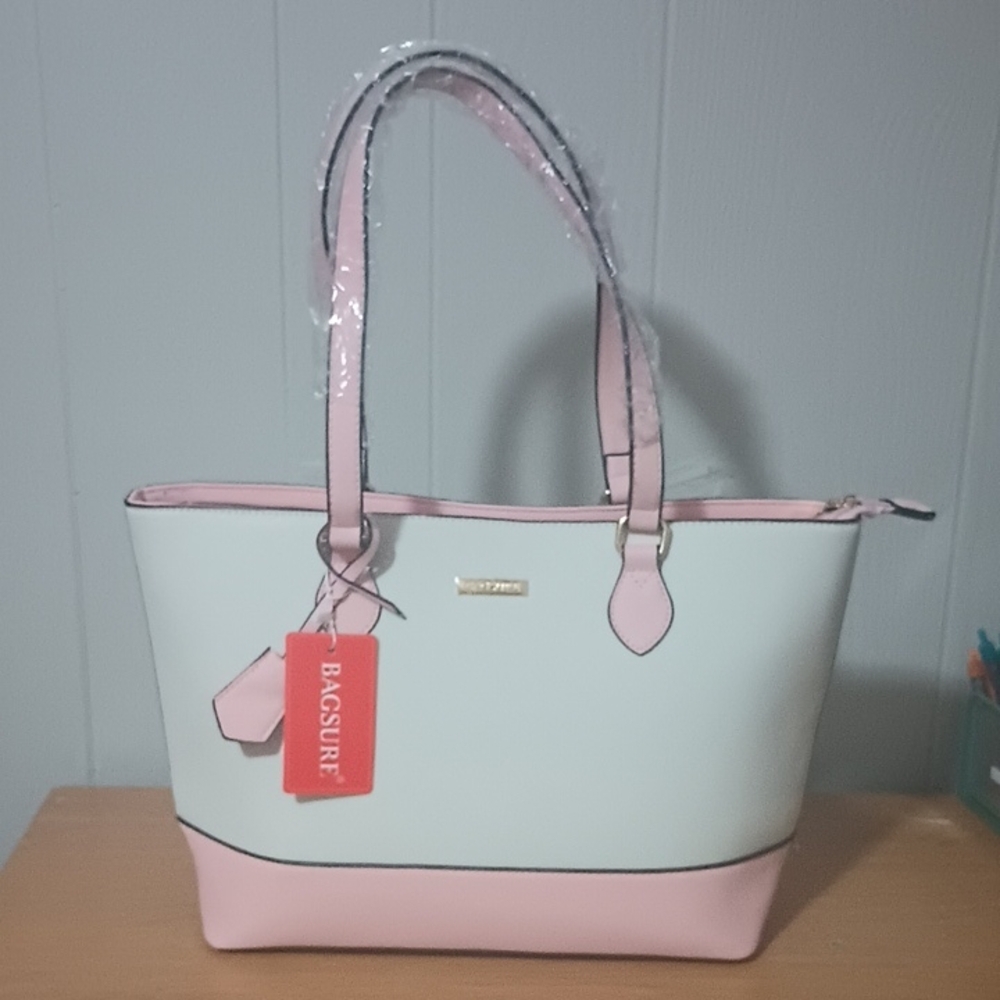 Bagsure Pink And Cream Large Tote Bag NWT